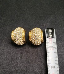 Vintage Signed Swarovski Gold Tone Pave Crystal Dome Barrel Stud Earrings