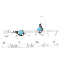 925 Sterling Silver Vintage Real Turquoise & London Blue Topaz Dangle Earrings