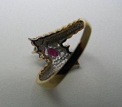 GOLD PLATED STERLING SILVER RING RUBY CZ CUBIC ZIRCONIA CLUSTER RING US Size7