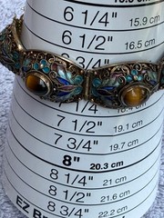Chinese Export Silver Gilt Filigr Bracelet with Enamel and Tiger’s Eye Cabochons