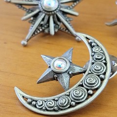 Vintage JJ Pewter Sun Moon Star Brooch Pin Lot 3pc Celestial Whimsigoth