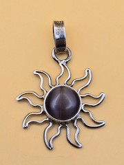Vintage Sterling Silver 925 Sun Purple Tiger’s Eye Pendant 1″