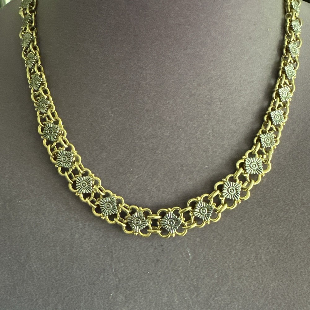 Vintage Two-tone Chain Link Choker Necklace 20″-Adjustable Bold Reversible