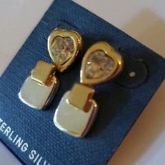 3 pairs of vintage Heart themed sterling silver, gold tone & crystal Earrings