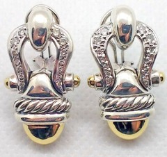 Stunning Vintage David Yurman Diamond 18K Gold & Sterling Omega Back Earrings