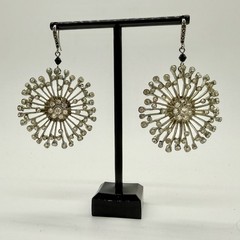 ZOE & SYD Silver Tone Starburst Dangle Earrings Statement Clear Rhinestones VNTG