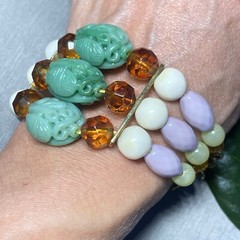 Vintage Robert Rose Stretch Bracelet Estate Jewelry Pre-Owned Faux Carved Jade