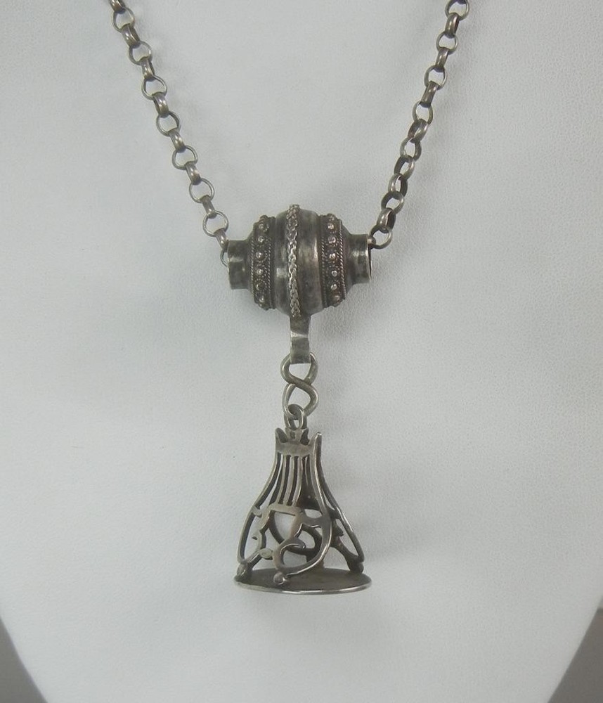 Antique Necklace Netherlands 833 Silver Slide Seal Pendant 16.5″ Chain