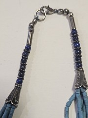 Vintage 5 Strand Heishi Necklace Turquoise Color Blue & Silver Tone Bead Accents