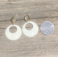 True Vintage 80’s Gold and White circle Drop Hoop Statement Earrings