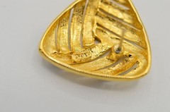 TAT Vintage Earrings Gold Black Off White Enamel Pierced Signed NOS 1980s
