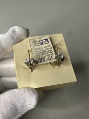 USSR 583 Gold Earrings Garnet Flower Design NOS Soviet Russian Jewelry Tag 4.22g