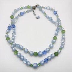 Vintage Moon Glow Blue Green Necklace Layered Lucite Acrylic Glass Beads 21-24”
