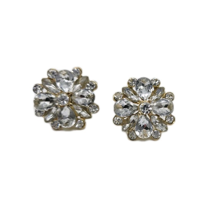 Crystal Flower Pierced Earring Silver Tone White Couture .75 im