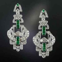 Art Deco Style Lab Created Diamond & Emerald Wedding 14K White Gold FN Earrings