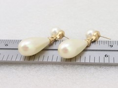 1.8″ Long Vintage Christian Dior Faux Pearl Dangle Drop Earrings Rhinestone Stud
