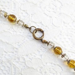 Vintage 1940s Venetian Wedding Cake Art Glass Bead Necklace Topaz Amber 25in