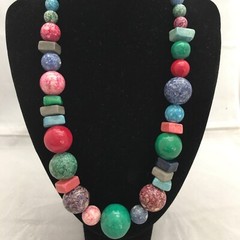 Fossil Limestone Necklace Colorful Graduated Beads Chunky Bubblegum Strand