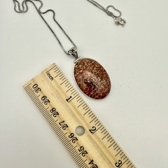 Vintage Fossilized Red Dinosaur Bone Cabochon Sterling Silver Pendant