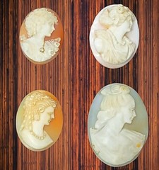 Cameos: Group of 4 Vintage Antique Hand Carved Shell Cameos