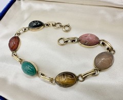 VTG 12k Gold Filled Multi Gemstone Scarab Bracelet 8in 12g Signed Estate Read