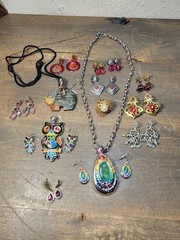 Rhinestone Bear Rainbows Owl 26 Pc Earrings, Necklaces Costume Jewelry Lot