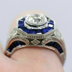 2.90Ct Art Deco Style Lab-Created Diamond & Blue Sapphire Engagement Silver Ring