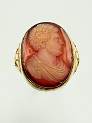 Antique 14Kt Solid Yellow Gold Heavy Carnelian Cameo Bearded Man Ring 10g S11