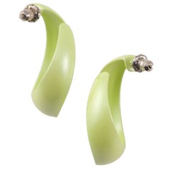 Pastel Lime Green Enamel Curved Hoop Pierced Earrings 1″ 1980s Retro