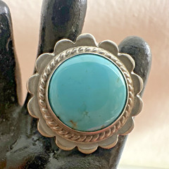 VINTAGE SOUTHWESTERN STYLE STERLING SILVER TURQUOISE SCREW BACK ROUND EARRINGS