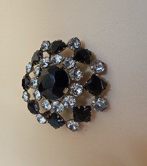 Vintage Black Jet & Clear Rhinestone Brooch Faceted Crystal Statement Pin…