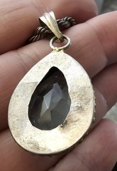 Vintage Sterling Silver Blue Topaz Quartz Glass Pear Pendant Necklace 30″…