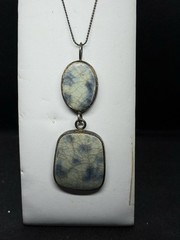 Vintage Handmade Ceramic Pottery Pendant with 925 Silver Trim 24″ Chain