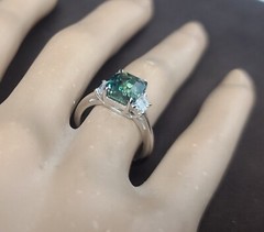 Vintage 14k White Gold Engagement Ring 3.00CT.Untreated Teal Sapphire GIA Cert