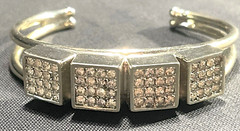 Vintage DeLillo Silver Plate Bracelet W/Rhinestones Signed Slip on Bangle