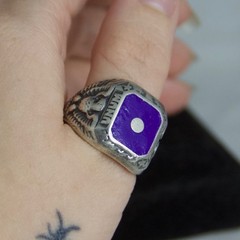 Vintage Sterling Silver US Army Class Ring Purple Enamel Eagle Signet Size 11.75
