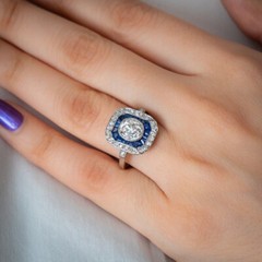 Art Deco Inspired Engagement Ring 2.2 Ct Simulated Diamond 14k White Gold Over