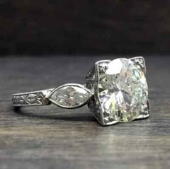 2Ct Art Deco Vintage Style Lab Created Diamond Engagement 14K White Gold FN Ring