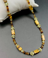 Hand Crafted Necklace Tiger’s Eye Gemstone and Crystal Beads 15″