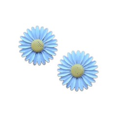Vintage Daisy Flower Enamel Metal Clip On Earrings Retro Groovy Hippy Ecclectic