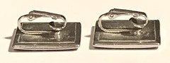 Black & Silver Enamel Retro Geometric Clip-On Earrings Square Vintage