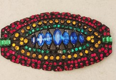 Czechoslovakian Brooch Art Deco Vintage 2 5/8″ Wide Colorful Rhinestones