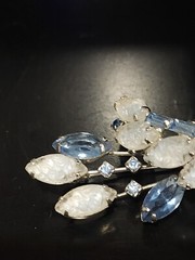 Juliana Delizza & Elster Blue Rhinestone and Glass Clip on Earrings and Brooch