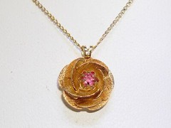 LOVELY VINTAGE GOLD FILLED NECKLACE W/PINK TOPAZ SIGNED D.E.C.! NEW IN O.B.!