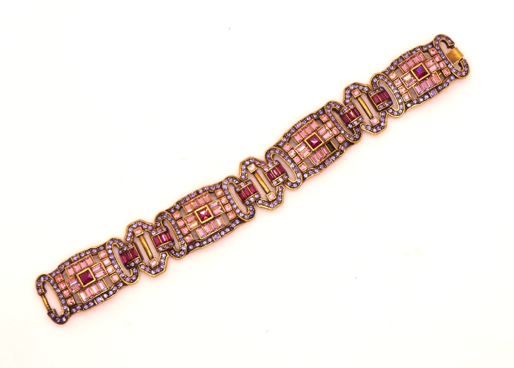 LA VINTAGE art deco style crystal glass rhinestone bracelet Kathy Levine pink