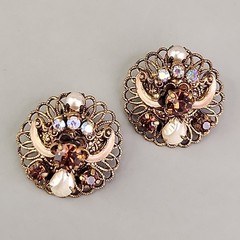 Vintage Rhinestone Bracelet Clip Earrings Set AB Western Germany Filigree Enamel