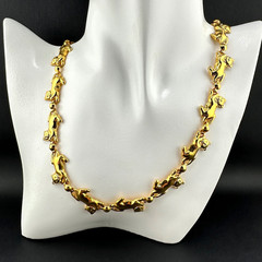 Vintage Necklace Cat Kitten With Yarn Ball Link Shiny Gold Tone 1980s 19″ Avon