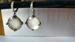 Vintage Sterling Silver 875 Soviet Era USSR Mother of Pearl Dangle Drop Earrings