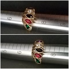 Vintage Multi-Color Stone Fashion Ring, 18KT Gold Plate Size 7, Designer LIND