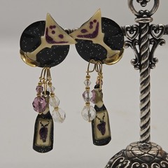 Lunch at The Ritz Champagne Brunch Pierced Earrings Hand Signed Rare Vintage